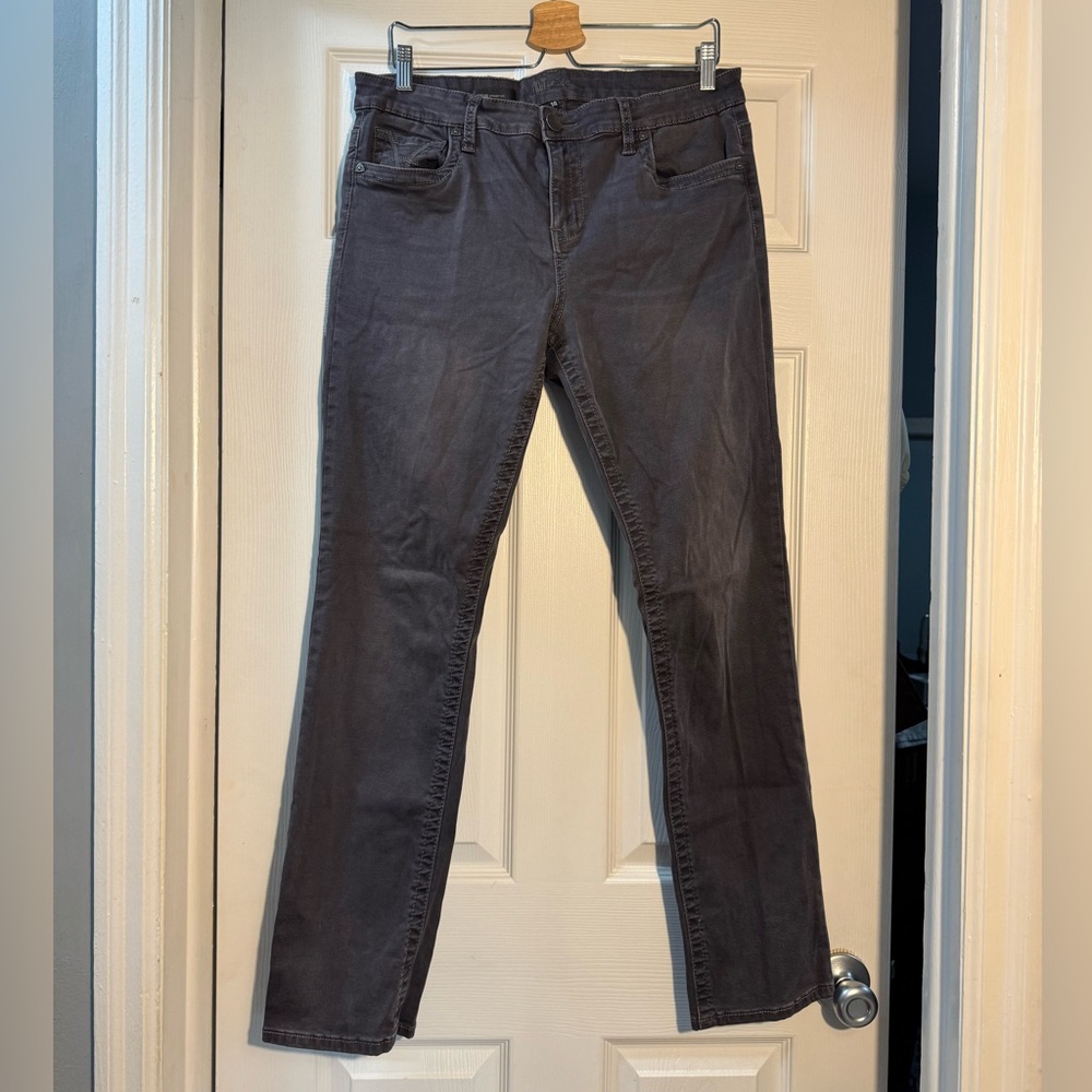 Kut from the Kloth Stevie Straight Leg Jeans 14 Gray Black Stretch Denim